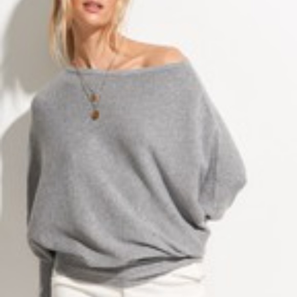 Off The Shoulder Knit Slouchy Sweater Grey - Picture 1 of 3